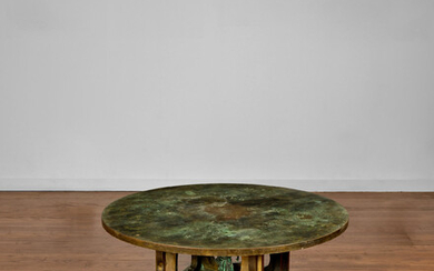 PHILIP (1907-1987) AND KELVIN LAVERNE (BORN 1937) Unique Troy Zodiac Coffee Tablecirca 1966etched and patinated bronzeheight 17 1/2in (44.5cm); diameter 47 3/4in (121cm)