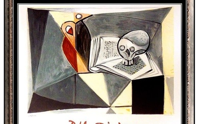 Pablo Picasso Color Lithograph Tete De Mort Et Livre Cubism Still Life Skull Art