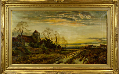 "Paesaggio inglese" olio su tela (cm 60x106) firmato in basso a sinistra in cornice (difetti)