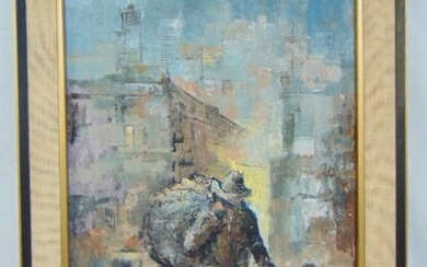 Painting, man with wooden leg, Vasquez Parra, oil on