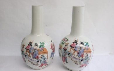 Pair 19th/20th century porcelain bottle vases