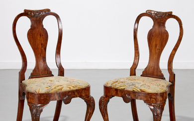 Pair English George II walnut side chairs
