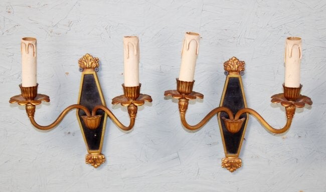 Pair French Empire bronze wall sconces