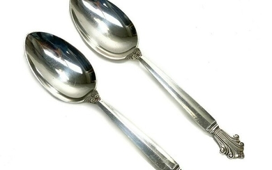 Pair Georg Jensen Sterling Silver Soup Spoons in