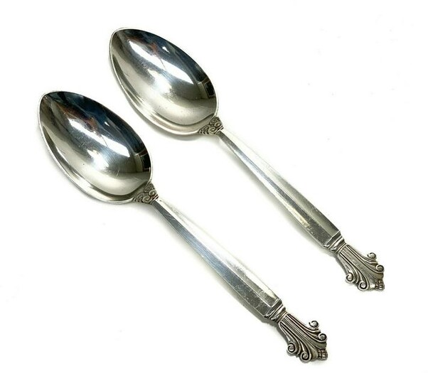 Pair Georg Jensen Sterling Silver Soup Spoons in