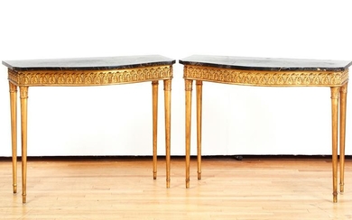 Pair Gilt Wood Marble Top Console Tables