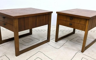 Pair LANE Side Tables. American Modern Walnut.