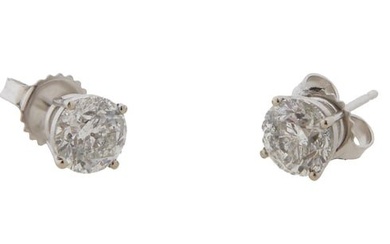 Pair of 14K White Gold Diamond Stud Earrings, each with a 1.16 carat round diamond, Total Diamond