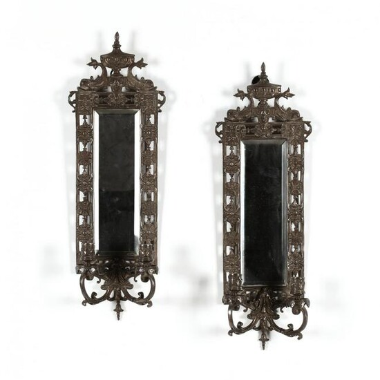 Pair of Adam Style Silverplate Mirrored Sconces, signed