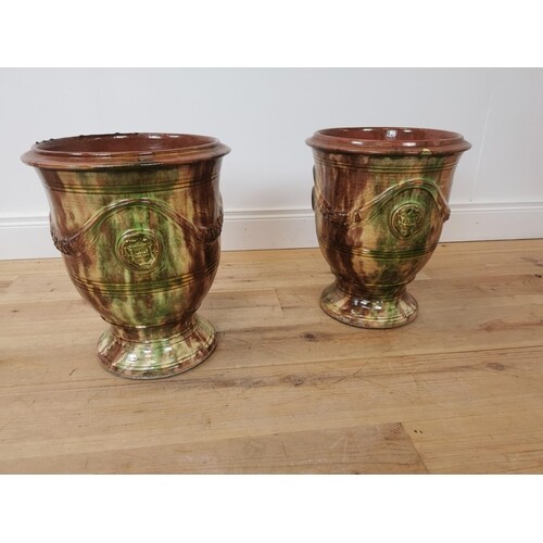 Pair of Anduze glazed terracotta urns {42 cm H 35 cm Dia.}.