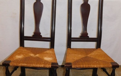 Pair of Antique Walnut Rush Seat Side Chairs