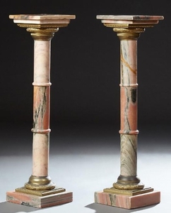 Pair of Bronze Mounted Carved Marble Pedestals, 19th