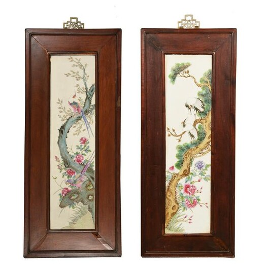 Pair of Chinese Framed Famille Rose Plaques, Republic