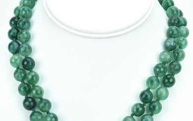 Pair of Faceted 8mm Nephrite Jade Beaded Necklaces
