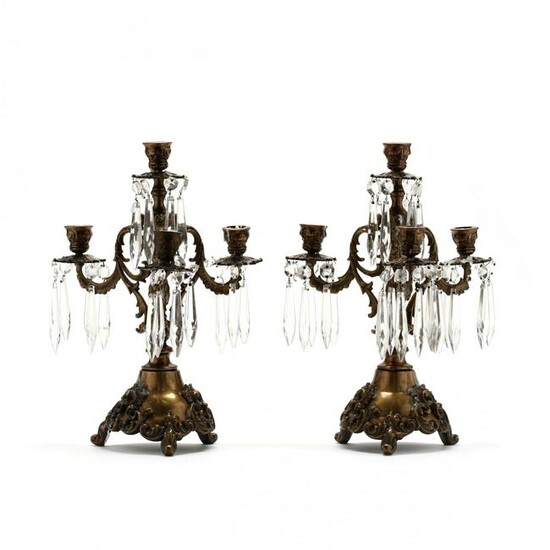 Pair of French Rococo Style Drop Prism Candelabra