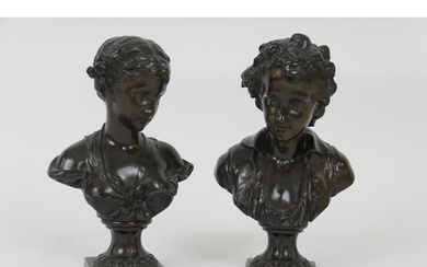 Pair of French bronze busts, late 19th Century, depicting a ...