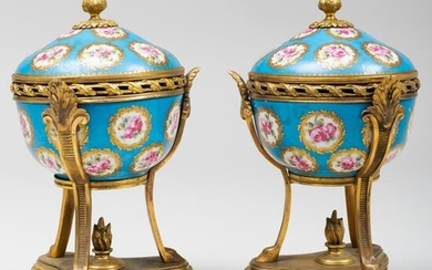 Pair of Gilt-Metal-Mounted Sèvres Style Turquoise