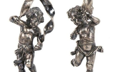 Pair of Italian silver putti - Milan 1950s, mark of