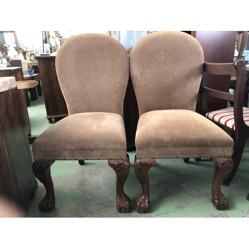 Pair of Large Newly Upholstered Occasional Chairs with Carve...