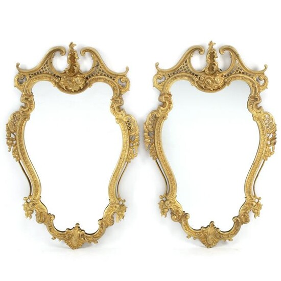 Pair of Louis XV Style Dore Bronze Mirrors.