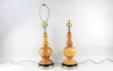 Pair of Modern Turned Wood Lamps,Mid Century Modern,3