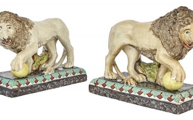 Pair of Staffordshire Pearlware Figures of Lions