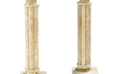 Pair of Travertine and Polished Bronze Pedestals