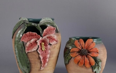 Pair of Vintage Old Patagonia Floral Art Pottery Vases