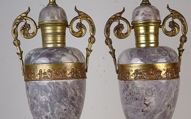 Pair of cassolettes- Brass, Violet marble - Early 20th century