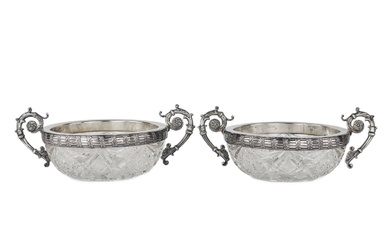 Pair of crystal candy bowls with silver. 15 Artel. Russia....