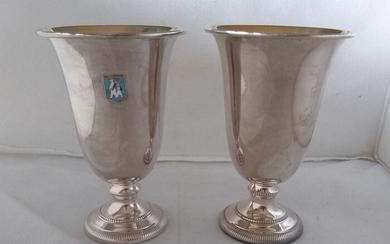 Pair of goblets , Goblet (2) - .925 silver, polychrome enamels- R. Miracoli - Milano- Italy - Mid 20th century