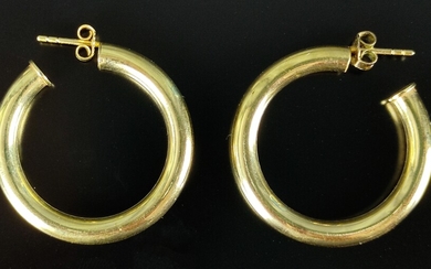 Pair of hoop earrings, shiny, 333/8K yellow gold, hollow worked inside, diameter 3cm, thickness 4mm