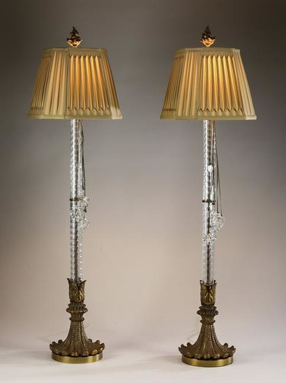 Pair of tall cut glass table lamps, 49"h