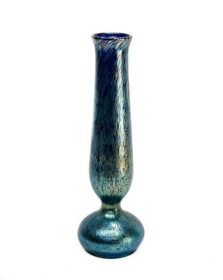 Papillon Hand Blown Blue Aurene Art Glass Vase