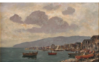 EZELINO BRIANTE (1901/1971) "Marina con barche di pescatori" - "Marina with fishing boats"