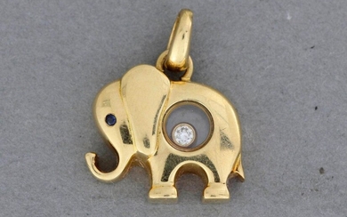 Pendant "Elephant" in gold enriched with a diamond, the eye...