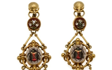 Pietra Dura earrings GG 750/000 around 1900 with...