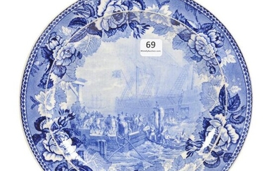 Plate, Flow Blue by Wedgwood, Boston Tea Party