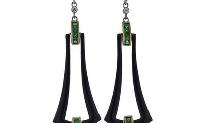 Platinum Gold Diamond Emerald Onyx Earrings