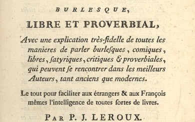[Popular literature]. Leroux, P.J. Dictionnaire comique, satyrique, critique, burlesque, libre...