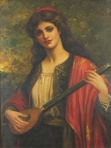 Portrait of a female playing a musical instrument, Pre-Rapha...