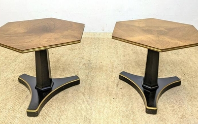 Pr Hexagonal Modernist End Side Tables. Ebonized Pedest