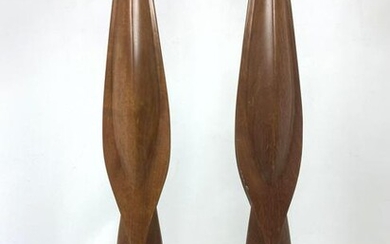 Pr Laurel style Sculptural Carved Wood Table Lamps. New