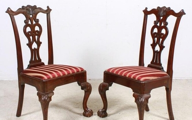 Pr of Philadelphia Chippendale style side chairs