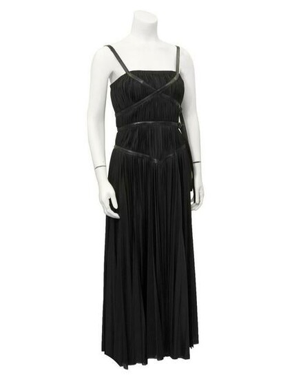 Prada Black ruched dress with leather accents