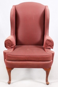 QUEEN ANN STYLE UPHOLSTERED HIGH WING BACK ARM CHAIR C1960 48 31 30