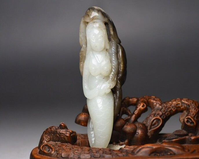 Qing Dynasty Mermaid handcarved sculpture jade vintage