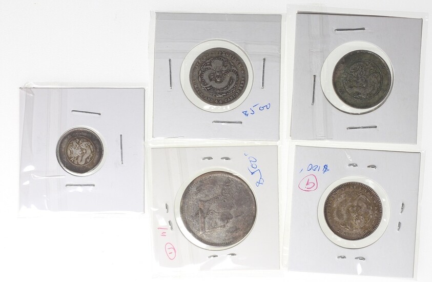 Qing Dynasty, group of 5x silver coins, including