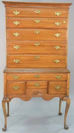 Queen Anne flat top highboy, in two parts set on