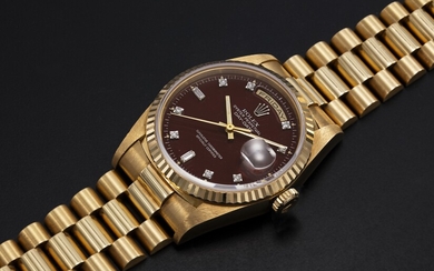 ROLEX, A GOLD OYSTER PERPETUAL DAY-DATE WITH “OXBLOOD STELLA DIAL”, REF. 18238